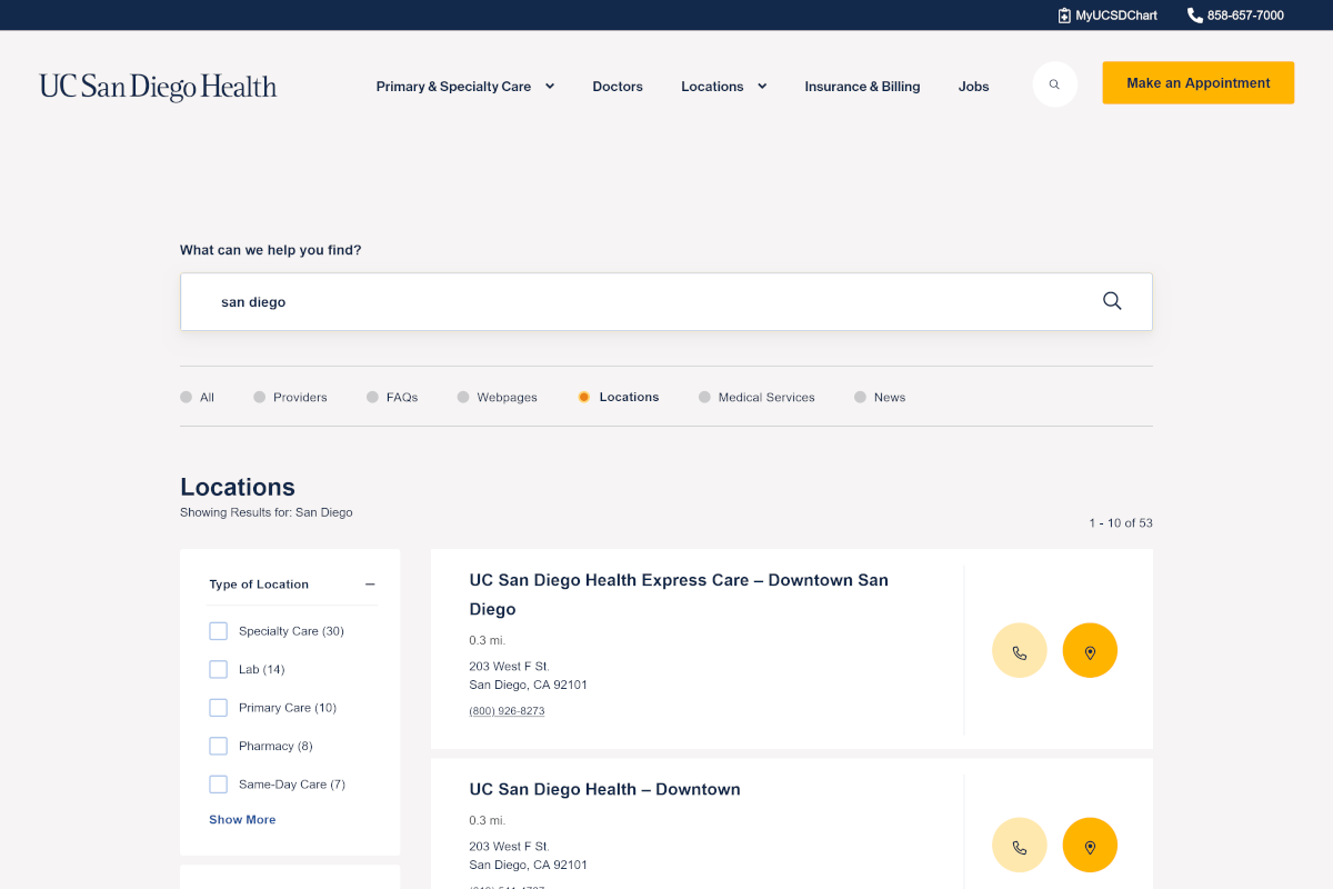 UC San Diego Health Website 2